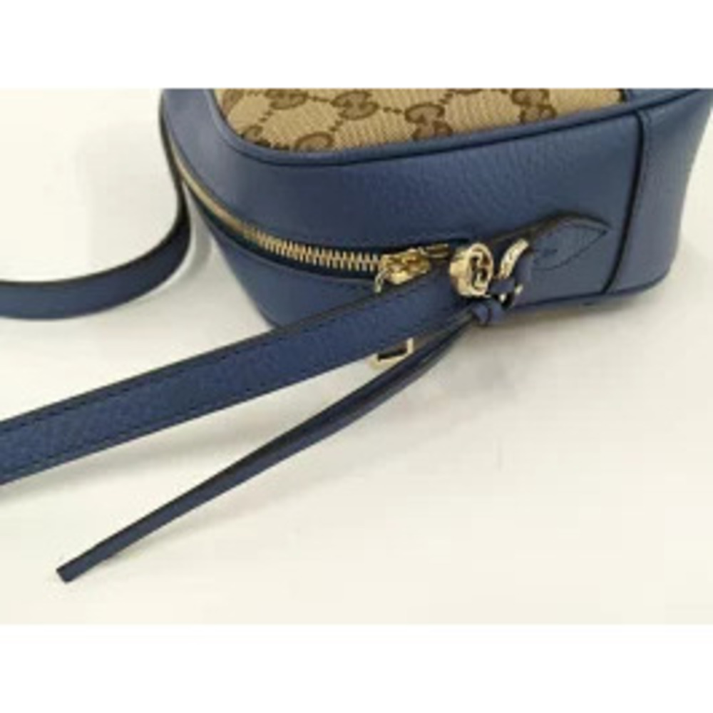 GUCCI Shoulder Bag GG Canvas Leather Beige Brown Blue - Picture 5 of 9